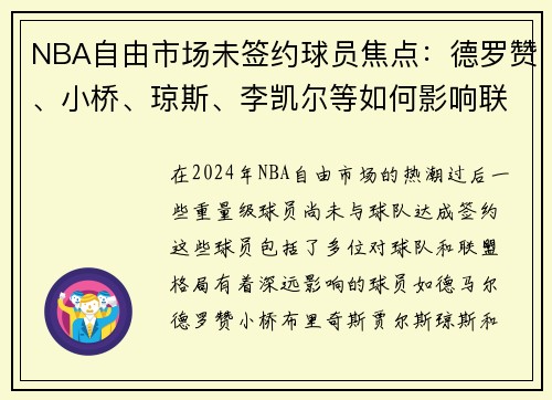 NBA自由市场未签约球员焦点：德罗赞、小桥、琼斯、李凯尔等如何影响联盟格局